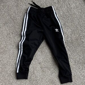 Adidas Kids Black Joggers with White Stripes
